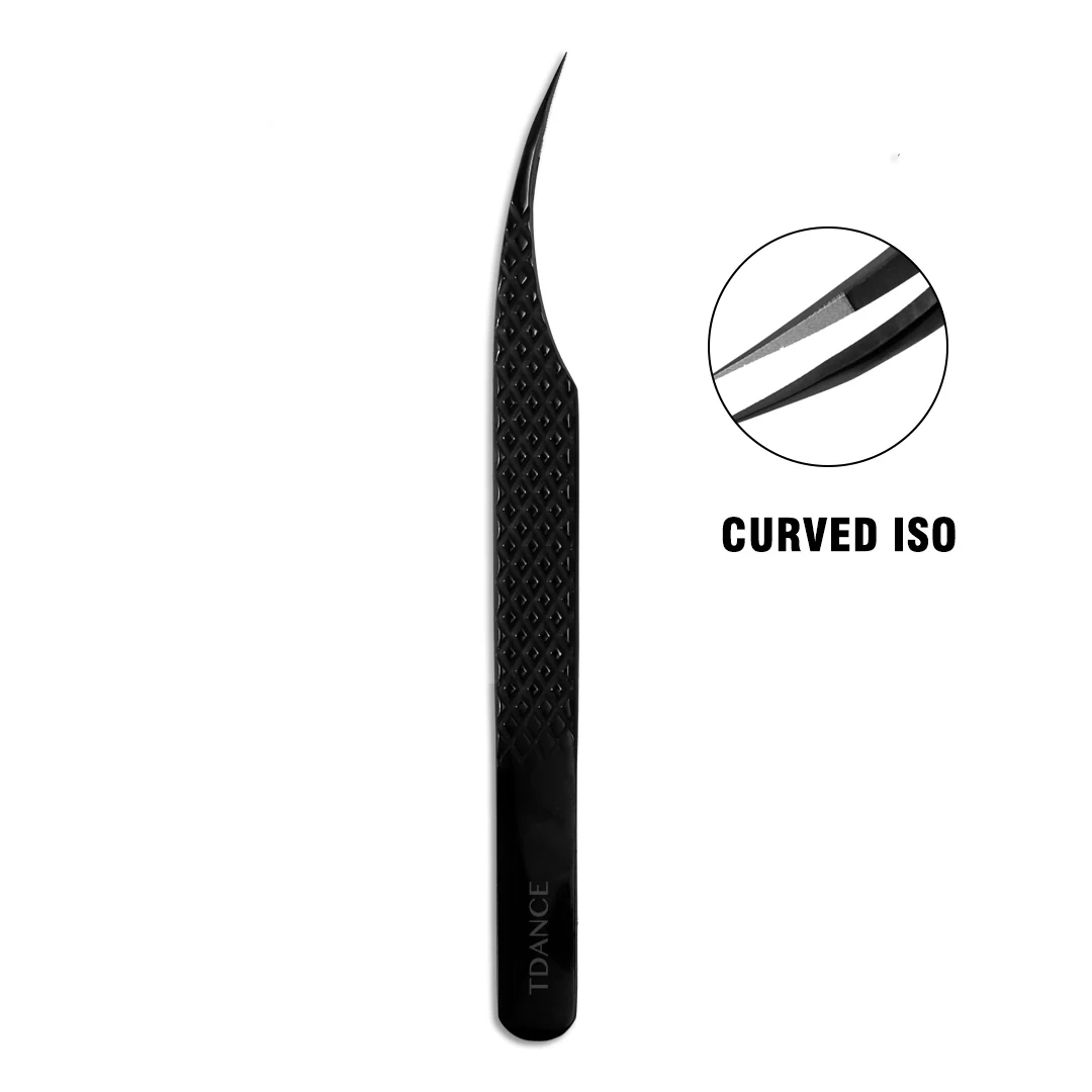 TB-02 Black Fiber Tweezers For Eyelash Extension TDANCE