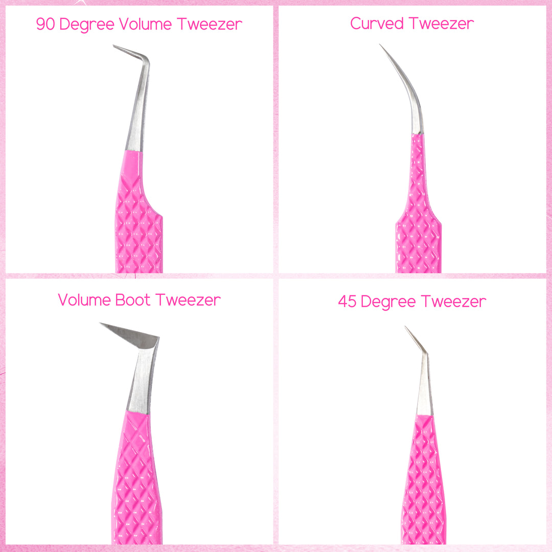 Ombre Pink-White Professional Eyelash Extensions Tweezers Kit USA3